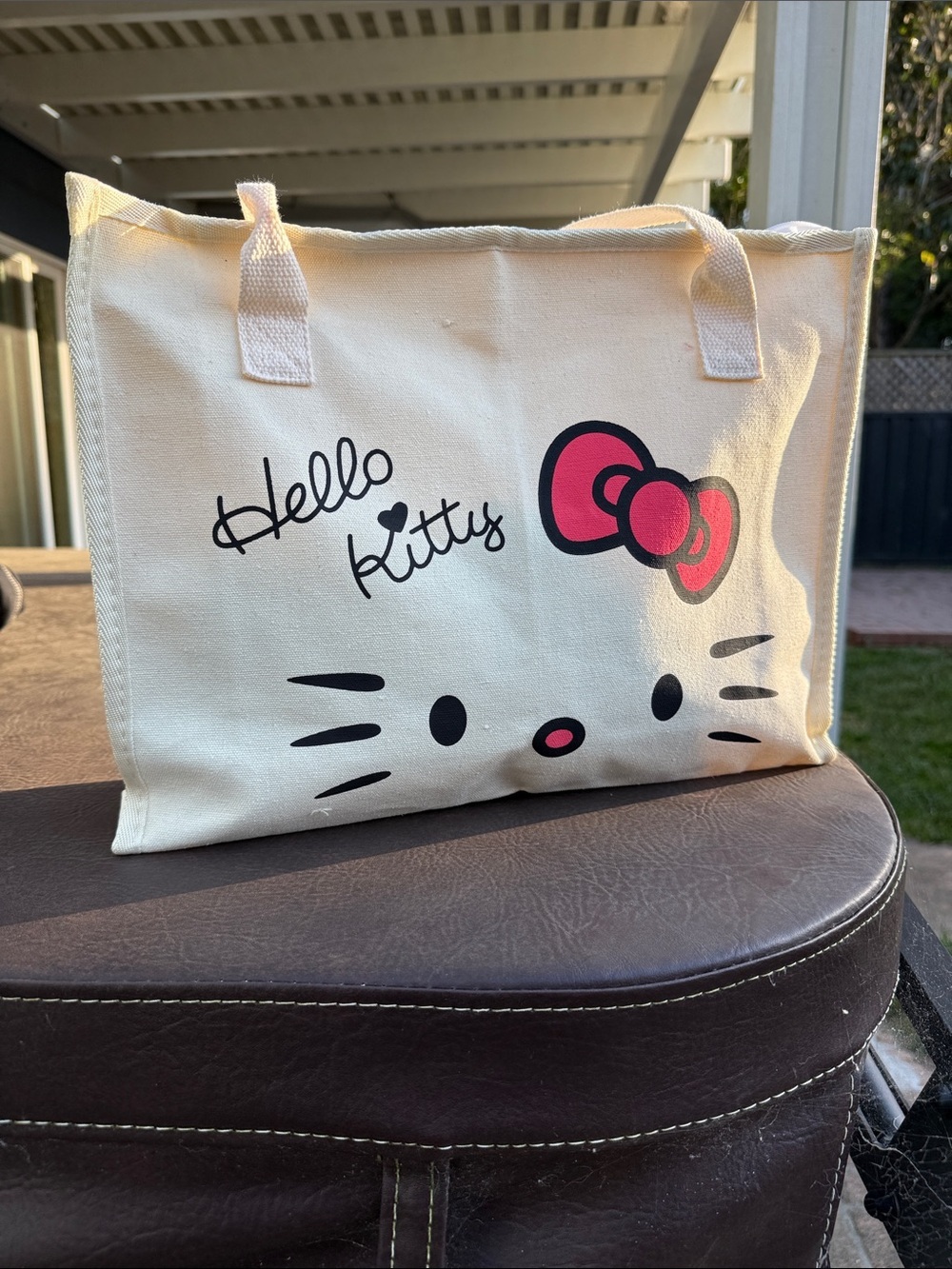Hello Kitty Cream Canvas Tote with Pink Bow Accent